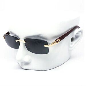 Men Sunglasses Hip Hop Shades Metal‎ Gold Rimless Black Lens Outdoor Street Wear